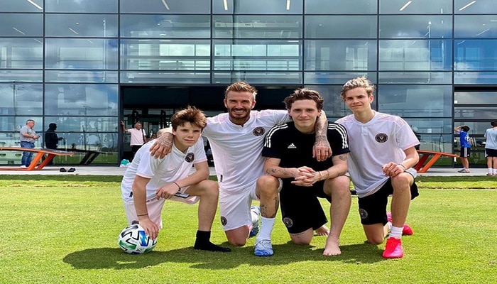 Devid Bekhem övladları ilə boş stadionda futbol oynadı