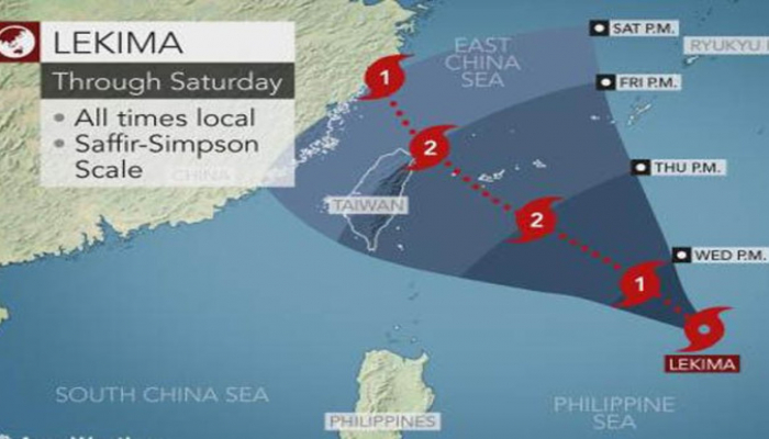 К восточному побережью Китая приближается тайфун 'Лекима'