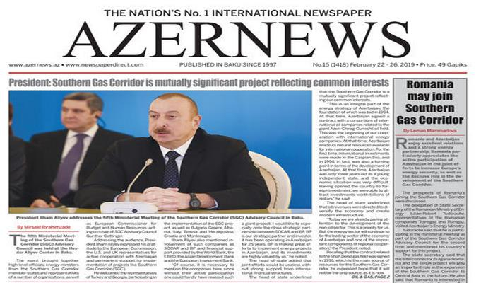 "AZERNEWS" qəzetinin növbəti nəşri çapdan çıxıb