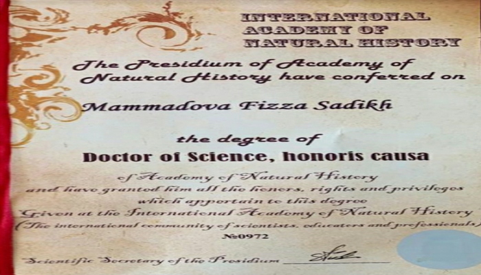 Azərbaycanlı alim Rusiya Təbiətşünaslıq Akademiyasının fəxri doktoru seçilib