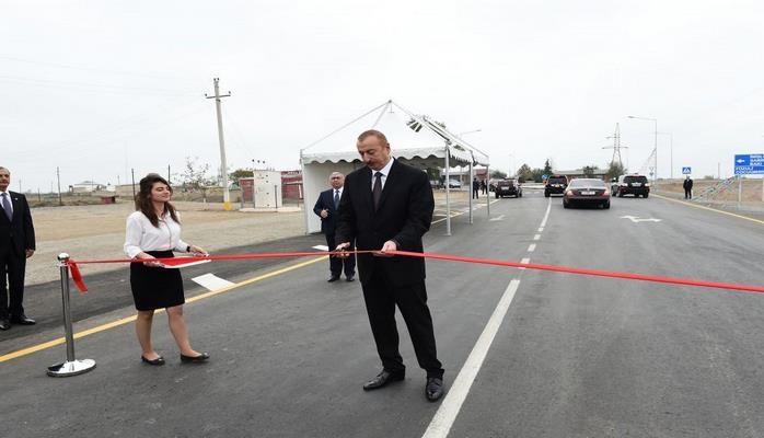 Президент Ильхам Алиев принял участие в открытии части автодороги Мингячевир-Бахрамтепе