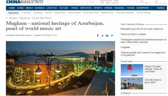 Nüfuzlu "China Daily" qəzeti Azərbaycan muğamından yazır