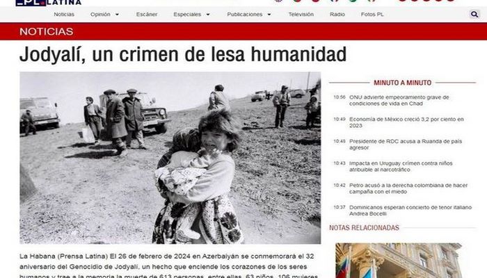 Kuba mətbuatında “Xocalı, insanlığa qarşı cinayət” başlıqlı məqalə dərc olunub