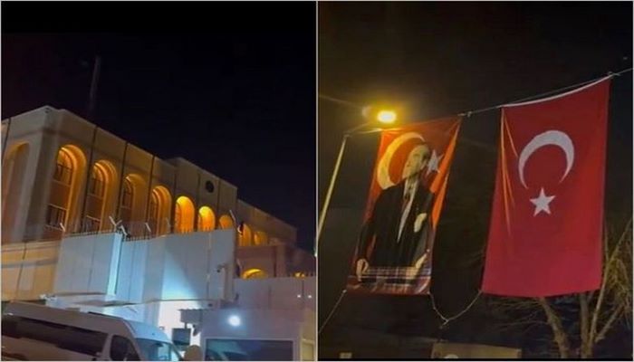 Türkiyədə Səudiyyə Ərəbistanı səfirliyinin qarşısına dövlət bayrağı və Atatürk pankartları asıldı - VİDEO