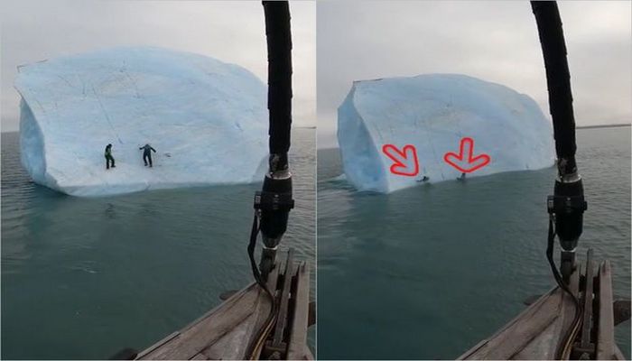 Üzərində insanlar olan aysberq hər kəsin gözü qarşısında çevrildi